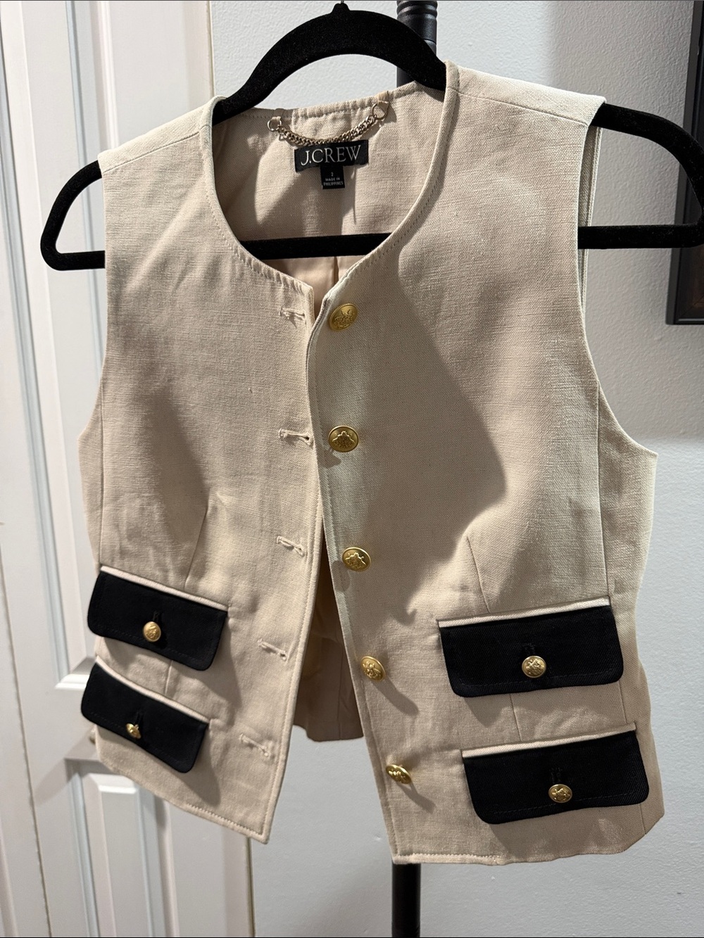 J. Crew Cream Vest with Black Pocket Flaps and Gold Buttons AND Matching Shorts